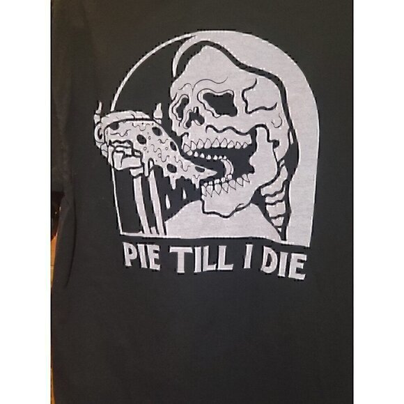 Sketchy Tank Men T-Shirt Black Pie Till I Die Skeleton Pizza Graphic Size L - Picture 4 of 5